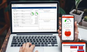 Bildschirmanzeige von Laptop und Handy, zeigt jeweils Dashboards mit verschiedenen Grafiken