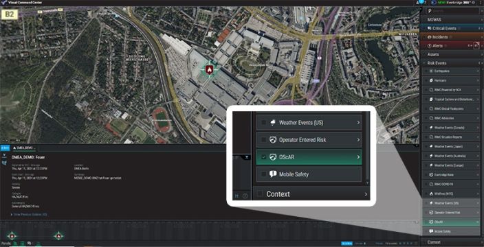 Screenshot of Everbridge's VCC interface with results from DAKS/OScAR