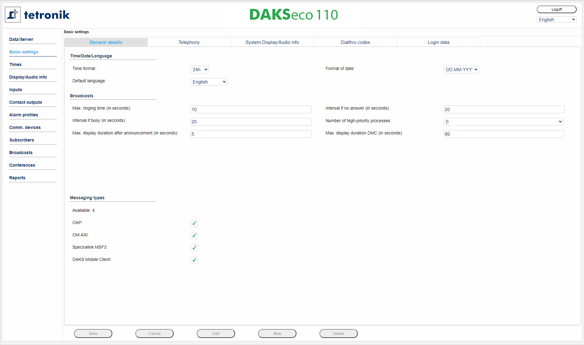 Screenshot DAKSeco user interface