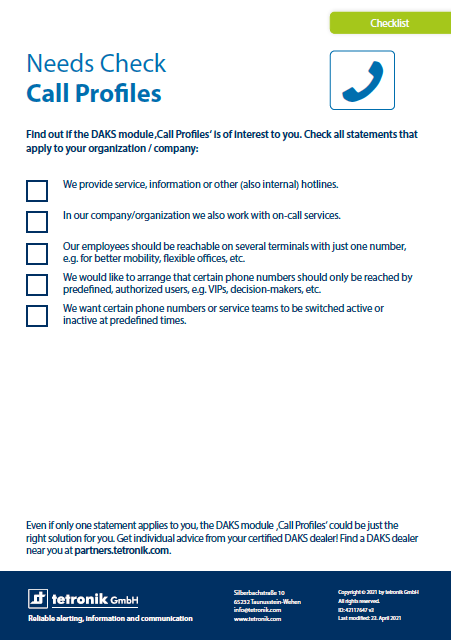 DAKS application Call Profiles Product Info Flyer