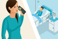 Nurse with DECT phone on the left, patient in his bed on the right