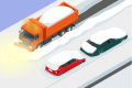 Snow removal vehicle clears snow from the road