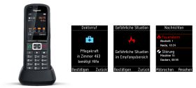Gigaset-Endgerät mit verschiedenen AML-Display-Beispielen