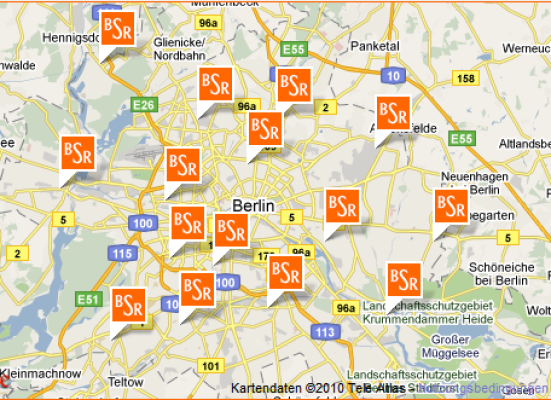 Map view of Berlin with its BSR locations
